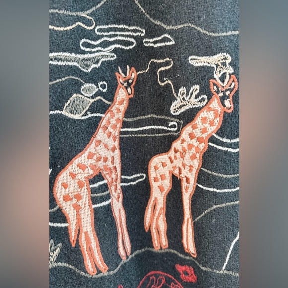 Ali Miles Embroidered Jacket Wool Animals Giraffes Artsy Art Teacher Unique - Picture 14 of 16